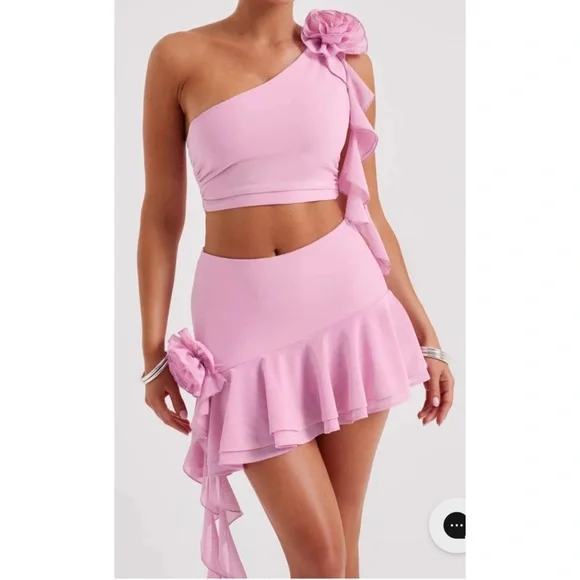 Pink One-Shoulder Ruffle Set - Picture 3 of 4